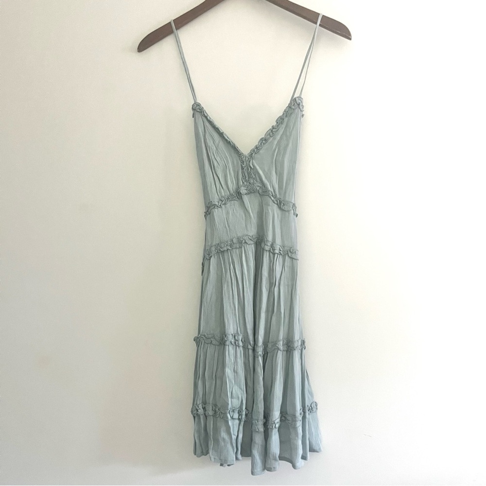 Vestique Boutique Brand Light Blue Tiered Ruffled Dress w Criss Cross Straps S